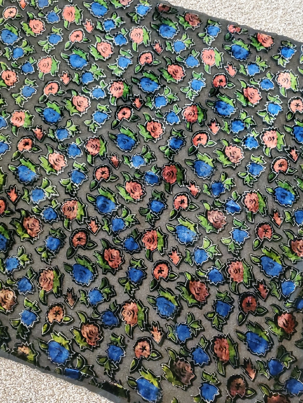 Sheer Black Fabric With Velvet Flowers